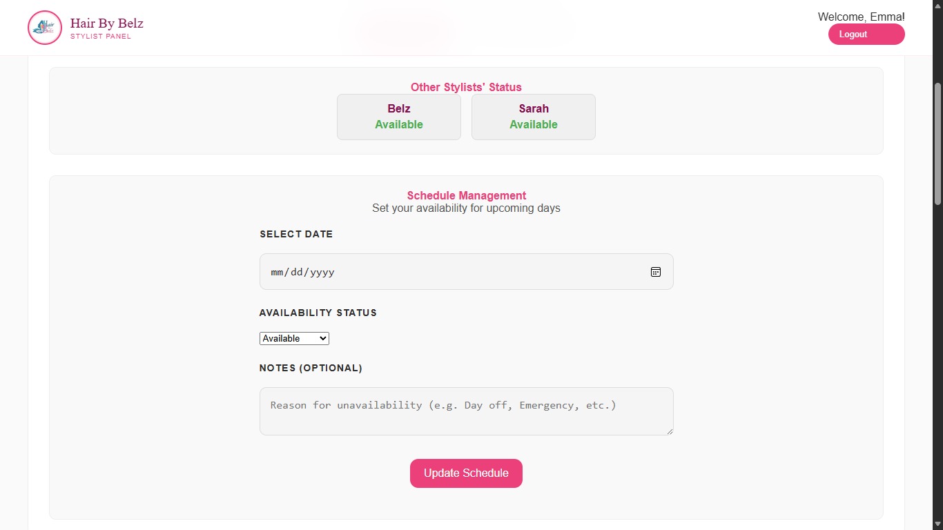 Hair By Belz Stylist Dashboard View 1