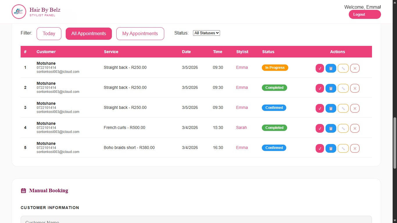 Hair By Belz Stylist Dashboard View 3