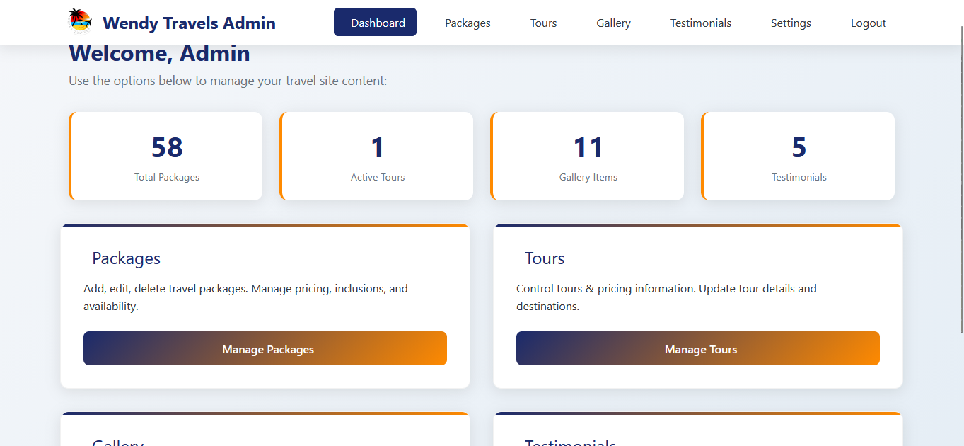 Wendy Travel CMS Interface